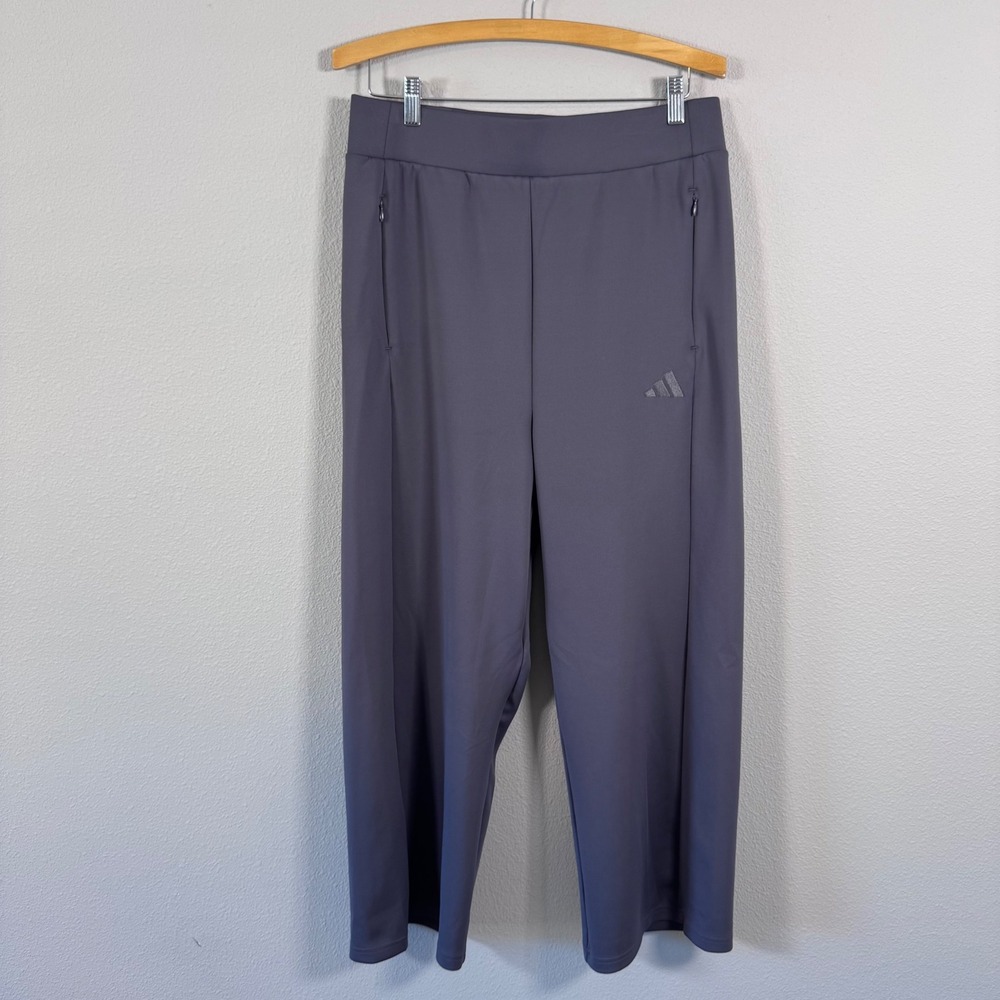 Adidas Wide Leg Crop Pants Charcoal Gray Sporty Streetwear Travel Women's L